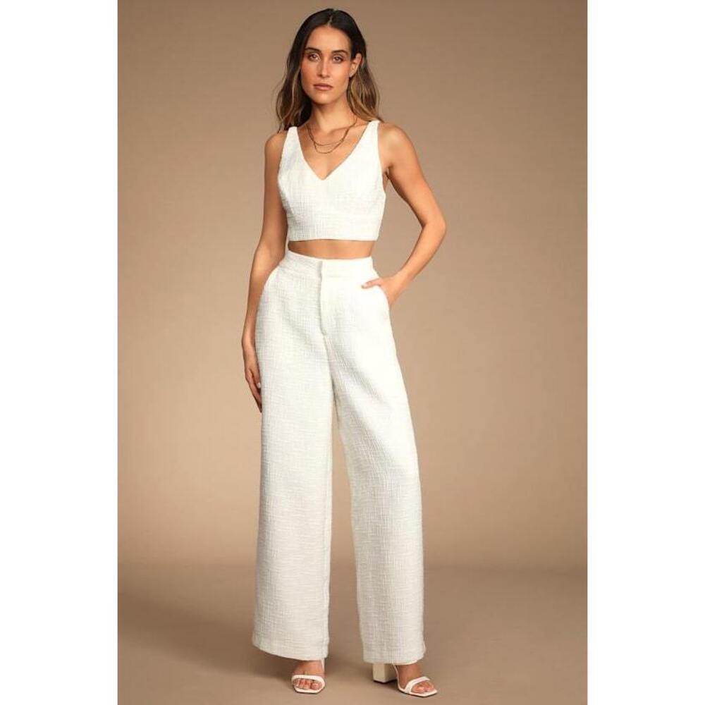 Lulus Chic And Sophisticated Ivory Tweed Set - Size S